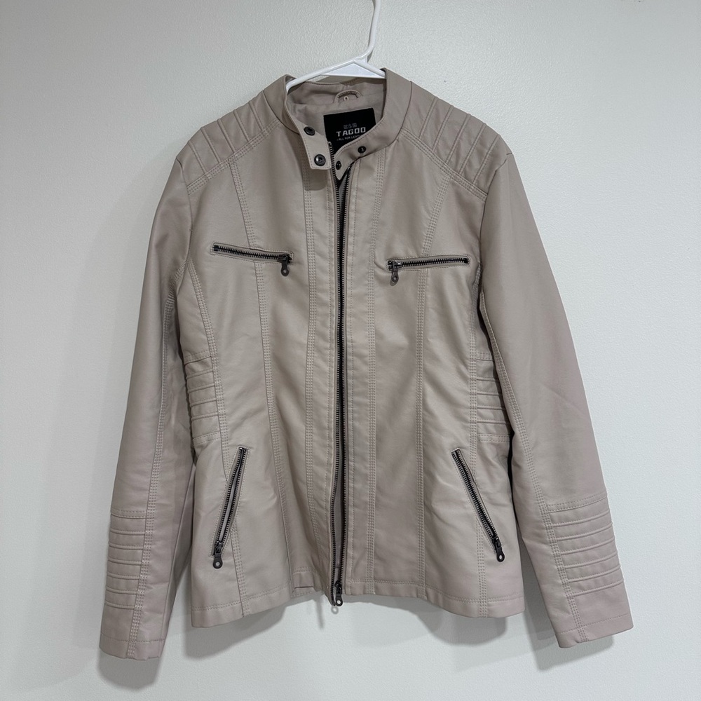 Ladies Beige Leather Jacket